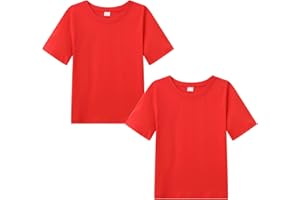 WinZero Kid's Cotton T-Shirt Crew Neck Girls Boys T Shirts Summer Short School Tee Tops for Children 5-13 Years 2 Pack
