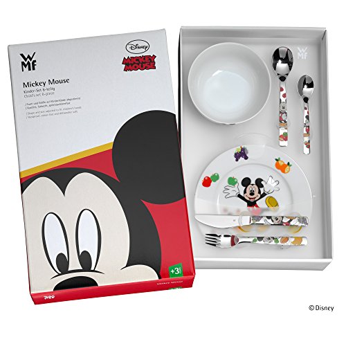 WMF Kindergeschirr-Set 6-teilig Kinderlöffel Kindergabel Kindermesser Kinderkaffeelöffel Teller Müslischale Mickey Mouse Cromargan Edelstahl rostfrei poliert ab 3 Jahre geeignet - 5