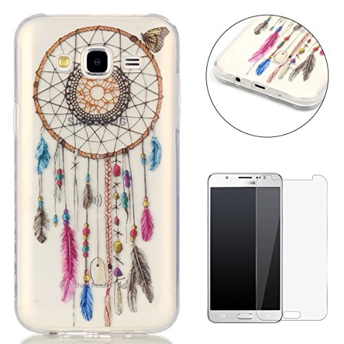Samsung Galaxy J5 2015 J500FN Silicone Gel Funda Silicona Carcasa  Con HD Pantalla Protectora  Suave TPU Protectora Cubiertas Alta Calidad Cubierta De La Caja De Silicona Galvanoplastia Patr  n Caso Delgado Parachoques para Samsung Galaxy J5 2015 J500FN with Beautiful Colourful Pattern Design-Plumas Atrapasue  os