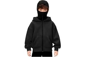 Flodxo Cagoule à capuche unisexe pour enfants garçons filles fermeture éclair avec masque facial légère à manches longues fantaisie athlétique coupe-vent décontracté hiver chaud