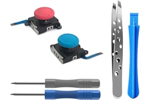 ElecGear Reemplazo de Joystick Analógico para Nintendo Joy-con Controller y Switch Lite, 3D Thumb Stick Palanca Pulgar Palanca de Controlador, Destornillador Herramientas de Reparación (Rojo / Azul)