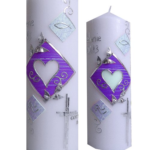 Taufkerze Kommunionkerze 200×70 Mädchen Junge Herz WASSER FISCH Mit Gott behüte Dich incl.Namen Datum alle Farben möglich ITP159 - 4