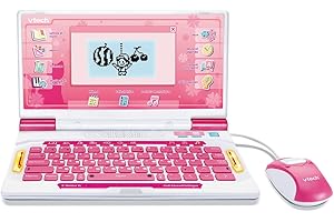 VTech - Genius XL Ordi Éducatif Bilingue Rose - Ordinateur Enfant avec Écran LCD, Clavier AZERTY, Souris et 164 Jeux Éducatifs - du CP au CM2 - Cadeau Enfant Dès 6 Ans - Contenu en Français et Anglais