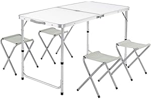 ‎CASARIA CASARIA® Klapptisch Wetterfest Höhenverstellbar Campingtisch mit Stühlen Gartentisch Falttisch 120x60cm Klappbar leicht transportabel 4 Personen