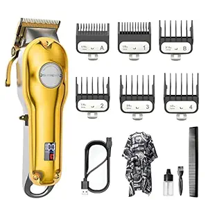 SUPRENT Hair Clippers for Men, Professional Cordless Clippers for Hair Cutting with 6 Durable Metal Guide Combs, Hair Trimmer Barbers Grooming Kit Rechargeable, LED Display, Gold
