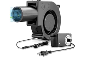 ZINUEEN Ventilador radial de 220 V, ventilador radial de 12 V, 97 x 33 mm, ventilador radial con controlador, ventilador de turbina, equipado con salida de aire, para cambio de ventilador, barbacoa, chimenea