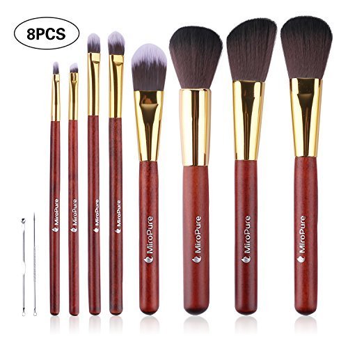 Makeup Pinsel Set Professionelles Schmink Pinselset Kosmetikpinsel Kabuki Gesichtpinsel Eyeliner Concealer Lidschatten 8 Stück mit Ohrlöffel und Mitesserentferner