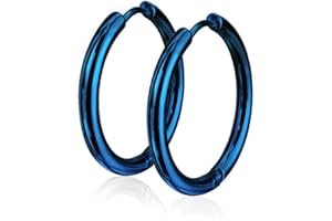 BlackAmazement Set di 2 paia di orecchini a cerchio in acciaio inox 316L, unisex, 10-16 mm, colore blu, nero, oro rosa, oro, argento, arcobaleno, uomo e donna