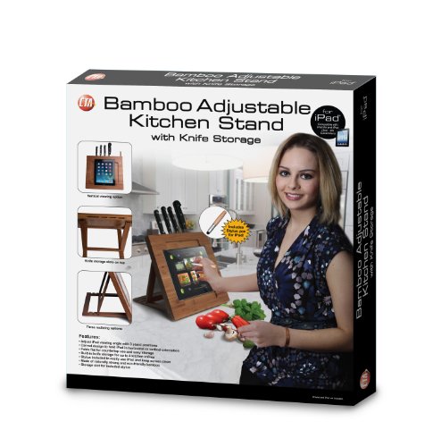 CTA Digital Bambus Tablet-Ständer Halterung für iPad Air und iPad 2/3/4 Verstellbar mit Integriertem Messerblock und Eingabestift Stylus – Natur - 15