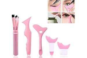 SCROLIEY 4Pcs Stencil per Eyeliner in Silicone, 5PCS Pennelli di Trucco per Ombretti,per eyeliner, 5 in 1, Stencil Trucco Occhi Riutilizzabili Multifunzionale, Trucchi Donna, per Principianti e Professionisti
