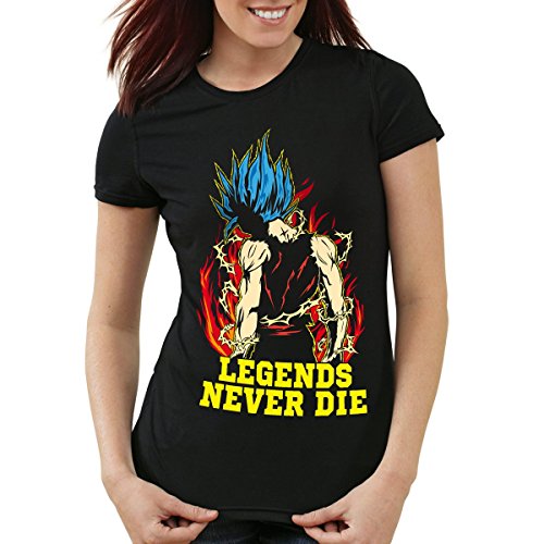 Legends Never Die - Goku Blue God Modo Camiseta para mujer T-Shirt, Color:Negro;Talla:M