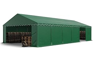 TOOLPORT Tendone deposito 6x12 m PVC 750 N verde scuro tenda capannone telaio perimetrale e rinforzo del tetto