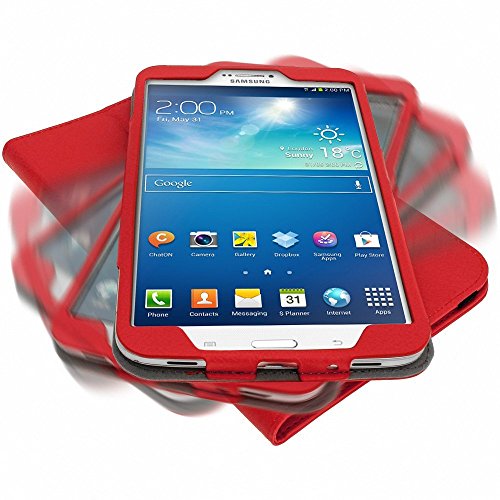 igadgitz 360° Drehbar Rot PU Ledertasche Hülle für Samsung Galaxy Tab 3 8.0″ SM-T310 Mit Multi-Winkel Betrachtungs-stand + Auto Sleep/Wake + Displayschutzfolie - 4