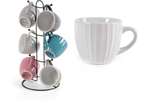 GICOS IMPORT EXPORT SRL Set 6 tazze tazzine caffè colazione con stand colori assortiti 90cc SIZ-817861