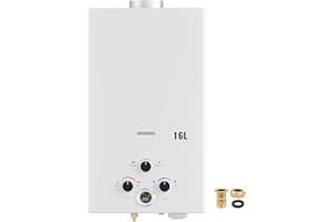 VELPAX Scaldabagno a Gas 16L, All'aperto Portatile Scaldabagno Istantaneo a Propano con Display Digitale Multi-Protezione, Parete senza Serbatoio Scaldacqua Istantaneo Automatico, bianco