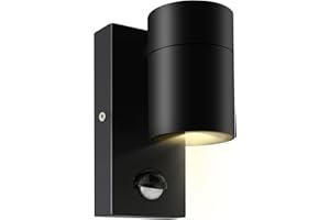 Kerry Outdoor Motion Sensor Wall Lights, Downward Outside Lighting Mains Powered, IP44 Black Stainless Steel Downlight, Exterior PIR Detector Security Fixture for Front Door, Porch, Garden, Patio