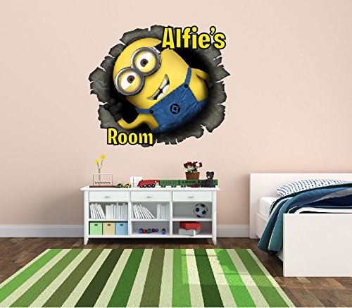 Minion & Childs Name Boys / Girls Bedroom wall art Sticker Mural Minions (550mm x 550mm)