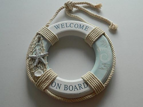 WOODEN NAUTICAL LIFE RING WELCOME ON BOARD SIGN