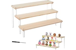 HAOMEEDUO Espositore in Acrilico e Legno a 3 Strati Espositore Stabile a Scala Legno Spositore Riser in Legno e Acrilico Display per Cupcake Dessert Rossetto Spezie Figure da Collezione (30x16x7cm)