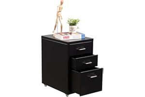 HollyHOME 3-Drawer Mobile File Cabinet, Office Filing Cabinets, Under Desk Rolling Filing Organizer, Metal Storage Cabinet with Casters for Home and Office, Black
