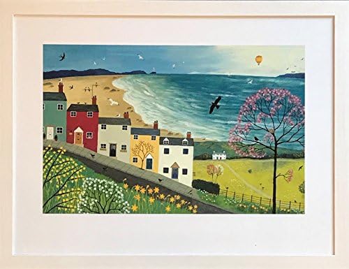 Framed English Seaside Print with Beach and Cottages by Jo Grundy - Spring is in the Air