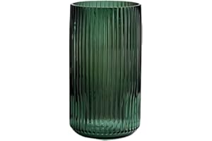 NBBENG Premium Thickened Green Glass Vase, Ribbed, Rustic Home Decor, Green Decorative Vase, Oblong Shape, Perfect for Shelf, Table, Entryway, Housewarming Party, 9.5 x 9.5 x 19.5 cm, 540g