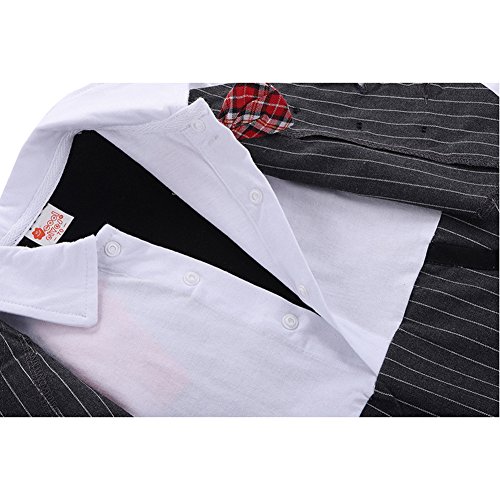 Baby Jungen Strampler Smoking Gentleman Anzug Langarm Outfits Herbst-Frühling Kleidung Jumpsuit Spielanzug Fliege Taufkleidung mit Hut (Grau, 90/9-12 Monate) - 6