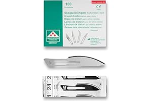 ‎MAY May 100 Stück Skalpellklingen Figur 24 aus Karbonstahl für Skalpellhalter Nr. 4 Ersatzklingen einzeln steril verpackt