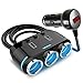 Price comparison product image 12V/24V Car Cigarette Lighter Adapter 100W 3 Socket Splitter with Dual USB Ports LED Voltage Monitor On/Off Switch for Phone GPS Dashcam Radar Detector