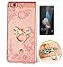 Produktbild Huawei P8 Lite(2015)Hülle mit Panzerglas,Ultra Slim Soft TPU Silikon Transparent Wasserdicht Shockproof Anti Slip Protection Schutzhülle,3D Bling Glitzer Strass Durchsichtig Weichem Silicone Thin Handy Hülle,Butterfly Blume Kristall Diamant Glänzend Stoßdämpfend Spiegel Schutz Crystal Case Tasche Etui Bumper mit Diamant Ring Halter Ständer Standfunktion Case für Huawei P8 Lite(2015) 5.0Zoll-[bogen rose gold]+ Panzerglas/Schutzfolie/Displayschutzfolie