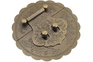 Tiazza Antique Brass 3.54"/9cm Round Embossing Brass Hasp Buckle Lock Latch Cabinet Box Furniture Hardware Hasp (Antique Bronze)