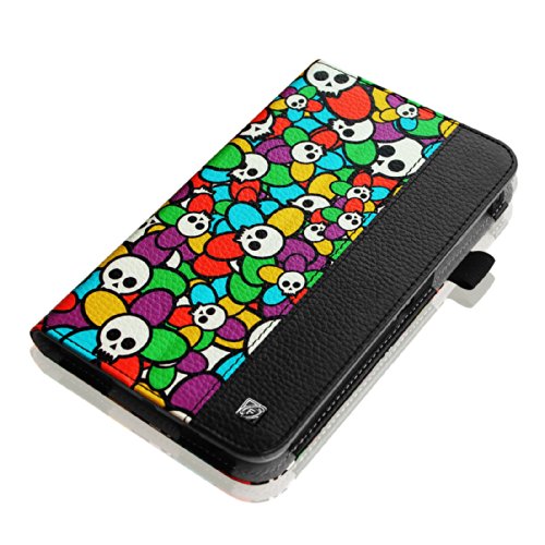 Fintie Samsung Galaxy Tab 4 7.0 Hülle Case – Slim Fit Folio Kunstleder Schutzhülle Cover Tasche mit Ständerfunktion für Samsung Galaxy Tab 4 7.0 T230 T235 (7 Zoll) Tablet, Totenkopf- und Blumenmuster - 9