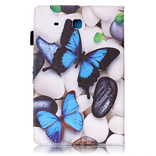 Für Samsung Galaxy Tab E 9.6 Zoll SM-T560 Leder Tasche Hülle,Für Samsung Galaxy Tab E 9.6 Zoll SM-T560 Leichter Wallet Kickstand Hülle,Herzzer Mode Hübsch [Blauer Schmetterling Gedruckt] Shockproof Kratzfest PU leder Mappen Geldbeutel Folio Abdeckung mit Karte Bargeld Schlitz Weiche TPU Innere Kasten Hülle Case für Samsung Galaxy Tab E 9.6 Zoll SM-T560 + 1 x Frei Blau Handy Halterung Ständer + 1 x Frei Blau Stift Stylus - 3