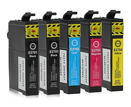 5 Druckerpatronen kompatibel zu Epson 27-XL, T2705, T2715 (2x Schwarz, 1x Cyan, 1x Magenta, 1x Gelb) passend für Epson WorkForce WF-3600 WF-3620-DWF WF-3620-WF WF-3640-DTWF WF-7110-DTW WF-7600 WF-7610-DWF WF-7620-DTWF