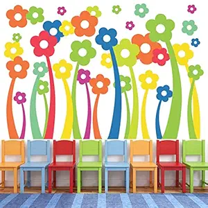 StickMe Colourful Flowers - Kids - Baby - Nursery Pre School Kinder Garden Wall Sticker -SM056 (Multi Colour, Vinyl - 95cm X 65 cm )