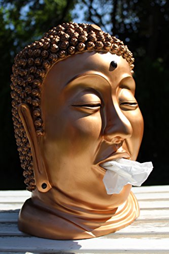 Taschentuch-Spender oder Kosmetiktuch-Spender Buddha-Kopf Bronze