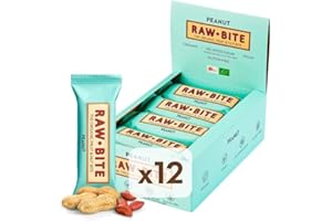 ‎RAWBITE RAWBITE PEANUT in der 12er Box - Vegan, glutenfrei & ohne Zuckerzusatz (enthält von Natur aus Zucker) – Bio Frucht-Nuss-Riegel mit Erdnüssen (12 x 50 g)
