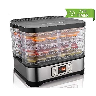 Hopekings Déshydrateur Alimentaire 250W avec Thermostat Réglable, Déshydrateur de Fruits 5 Plateaux, Inox Gris