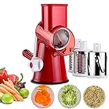 ★ Sicherheits-Design - Die runden Edelstahl-Rotationsklingen werden in eine rotierende Trommelreibe eingelegt. Halten Sie Ihre Hand von scharfen Edelstahlklingen fern und schneiden Sie das Gemüse oder Obst sicher ab. Der Saugfuß sorgt für festen Halt und Stabilität auf ebener Fläche bei der Arbeit.