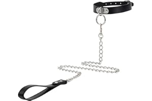 NICEYEA Vintage Black Leather Choker Collar and Leash Set for Women, Bell Collar Choker with Chain Leash Set Soft Faux Leather Necklace for Halloween Gothic Cosplay