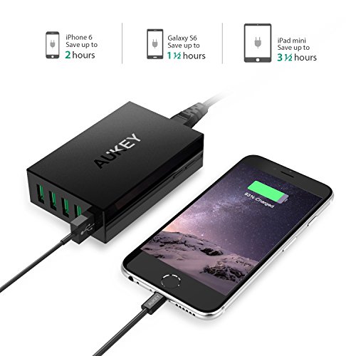 AUKEY Cargador USB 5 Puertos 50W 10A con Tecnolog a AiPower Una Corriente M xima de 2 4A para iPhone iPad Air Pro HTC LG y m s reviews AUKEY Cargador USB 5 Puertos 50W 10A con Tecnolog a AiPower Una Corriente M xima de 2 4A para iPhone iPad Air Pro HTC LG y m s