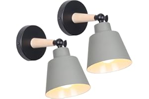 TOKIUS 2 Piezas Aplique de Pared Moderno, Lámpara de Pared para Dormitorio E27 Iluminación Interior Luz de Pared Simple en Madera y Metal Ajustable Lámparas para Salón Pasillo (Gris, sin Interruptor)