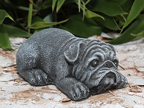 Steinfigur Hund Mops mini Steinguss Schiefergrau - 2