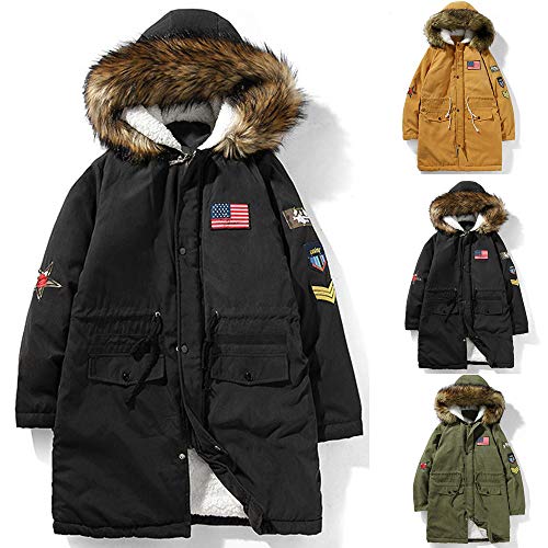 Hffan Herren Große Größen Coat Casual Jacke Winterjacke mit Pelzkragen Langarm Warm Jacken Herrenjacke Sportjacke Freizeitjacke Cardigan Kapuzenjacke Übergangsjacke(Gelb,Large)