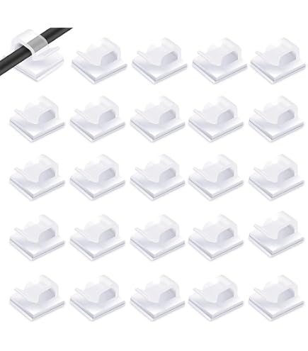 50 Clips Adhésifs Transparents Pour Rangement Câbles - Attaches Autocollantes - Gestion Fils USB, HDMI, Ethernet - 1,4x1,4x0,83 Cm - 10