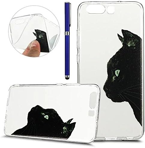 FESELE Huawei P10 Plus Case,Huawei P10 Plus Soft Gel TPU Transparent Cover,Ultra-Thin Slim,Anti Slip, Scratch Resistant Silicone Protective Cover for Huawei P10 Plus,Flexible Silicone Back Soft Smart Phone Sleeve for Huawei P10 Plus + 1*Blue Stylus Pen-Cat's head