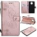 Produktbild Moto G5S Hülle, Conber Lederhülle Handyhülle mit [Kostenlose Schutzfolie], PU Tasche Leder Flip Case Cover Emboss 3D Schmetterling Schutzhülle für Motorola Moto G5S - Roségold