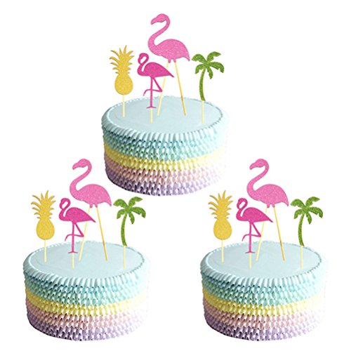 BESTOMZ 12 Stück Hawaii Cake Toppers Flamingo Ananas Deko Picker für Luau-Beach-Party - 7