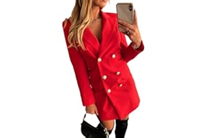 ORANDESIGNE Mujer Blazer Manga Larga Chaqueta del Traje Mini Vestido Oficina Negocios Parte OL Cuello en V Botón Chaqueta Elegante Abrigo
