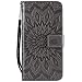Produktbild DENDICO iPhone XS Max Hülle, Premium Leder Wallet Tasche Etui Sonnenblume Prägung Hülle mit Magnetverschluss, Flip Brieftasche Handy Schutzhülle für Apple iPhone XS Max - Grau